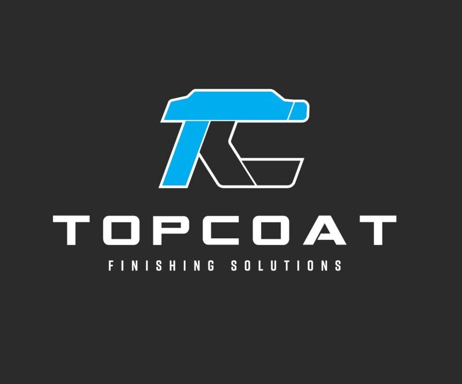 A black and white logo of topcoat finishing solutions.